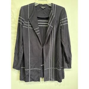 Misook Knit JAcket Cardigan Womens Size Smakk Navy Blue Longline Office Career